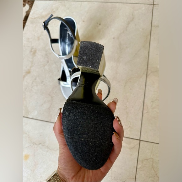 Giuseppe Zanotti Metallic Color Contrasting Black White Gold Sandals Heels 37 - Picture 6 of 7